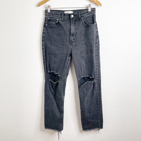 Abercrombie & Fitch Denim - Abercrombie‎ & Fitch Ultra High Rise Ankle Straight Distressed Black Jeans 28 6R